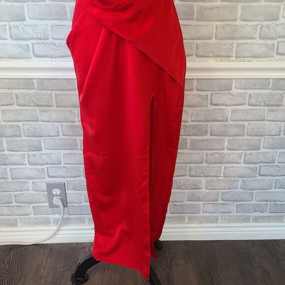 ASOS Satin One Shoulder Strappy Red Maxi Dress w/ Slit NEW 4 Dance Party Formal - Picture 11 of 11